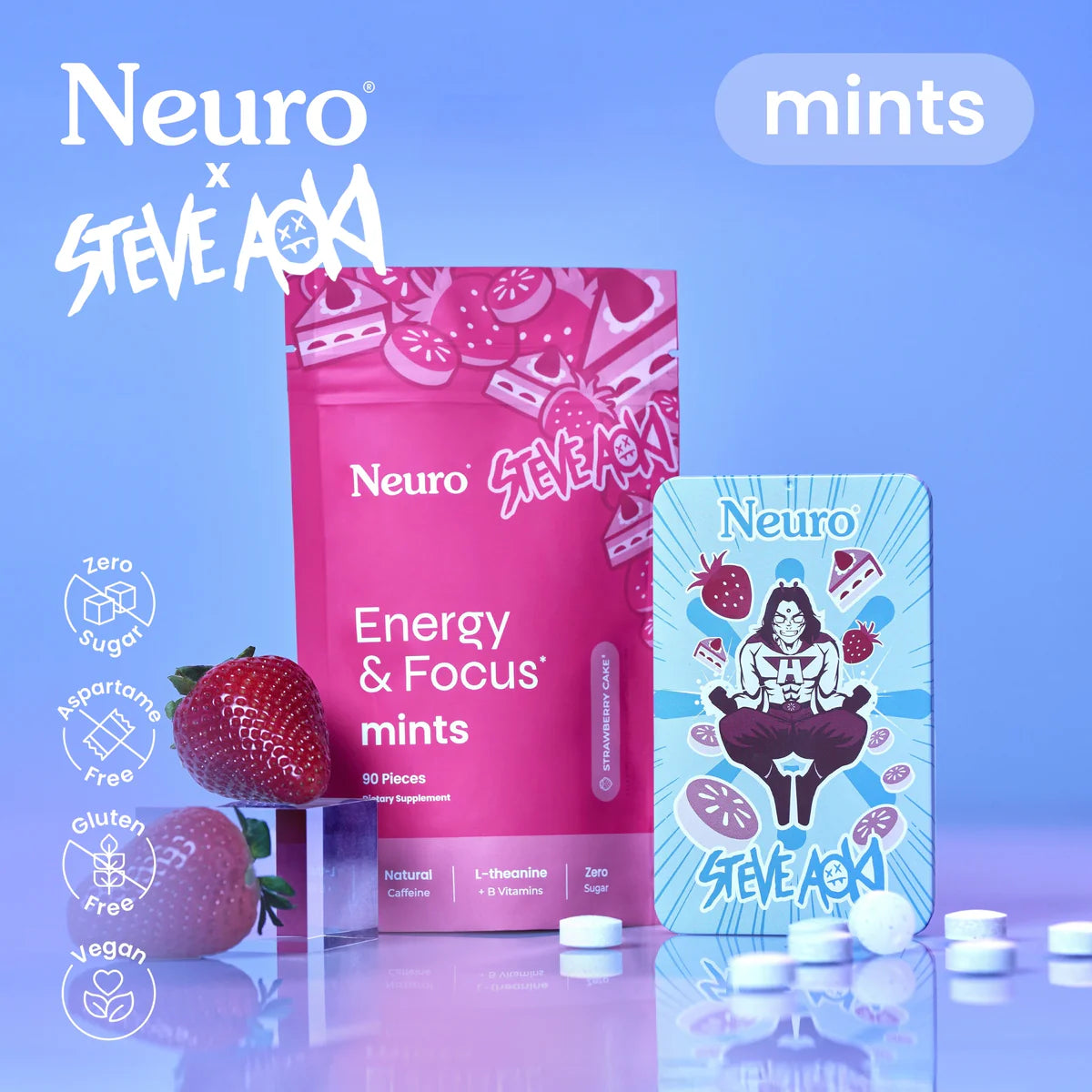 Neuro - Neuro x Steve Aoki Energy & Focus Strawberry Cake Mints